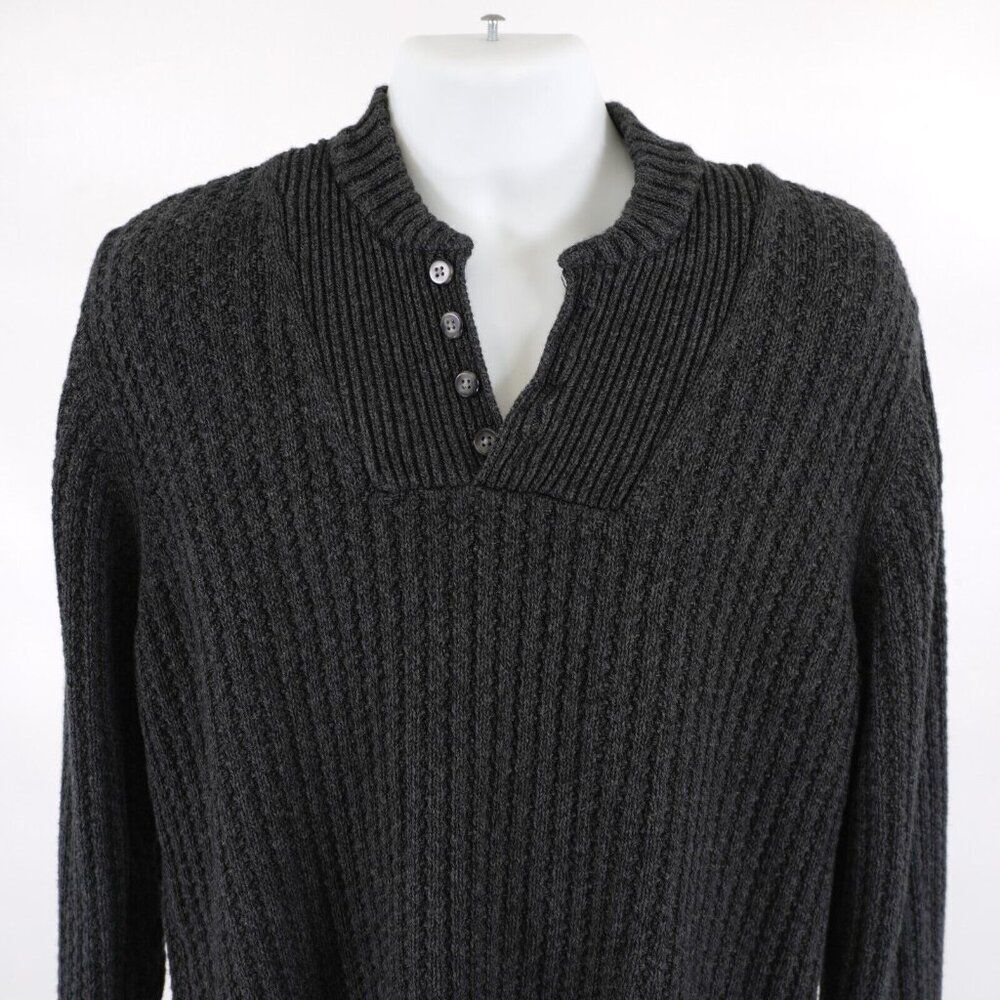 Eddie Bauer Large Gray Cotton Cable Knit Sweater Button 1/4 Zip Pullover‎